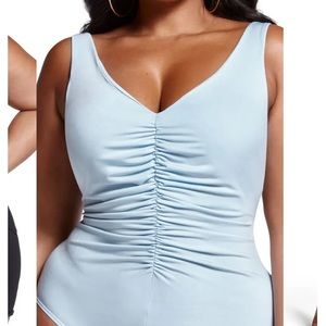 F2F Blue ruched front bodysuit size 3
